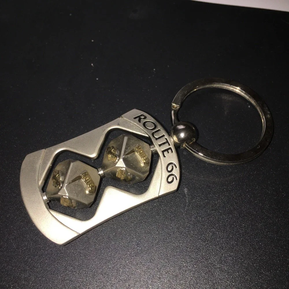 Route 66 Silver Rotating Dice Keychain